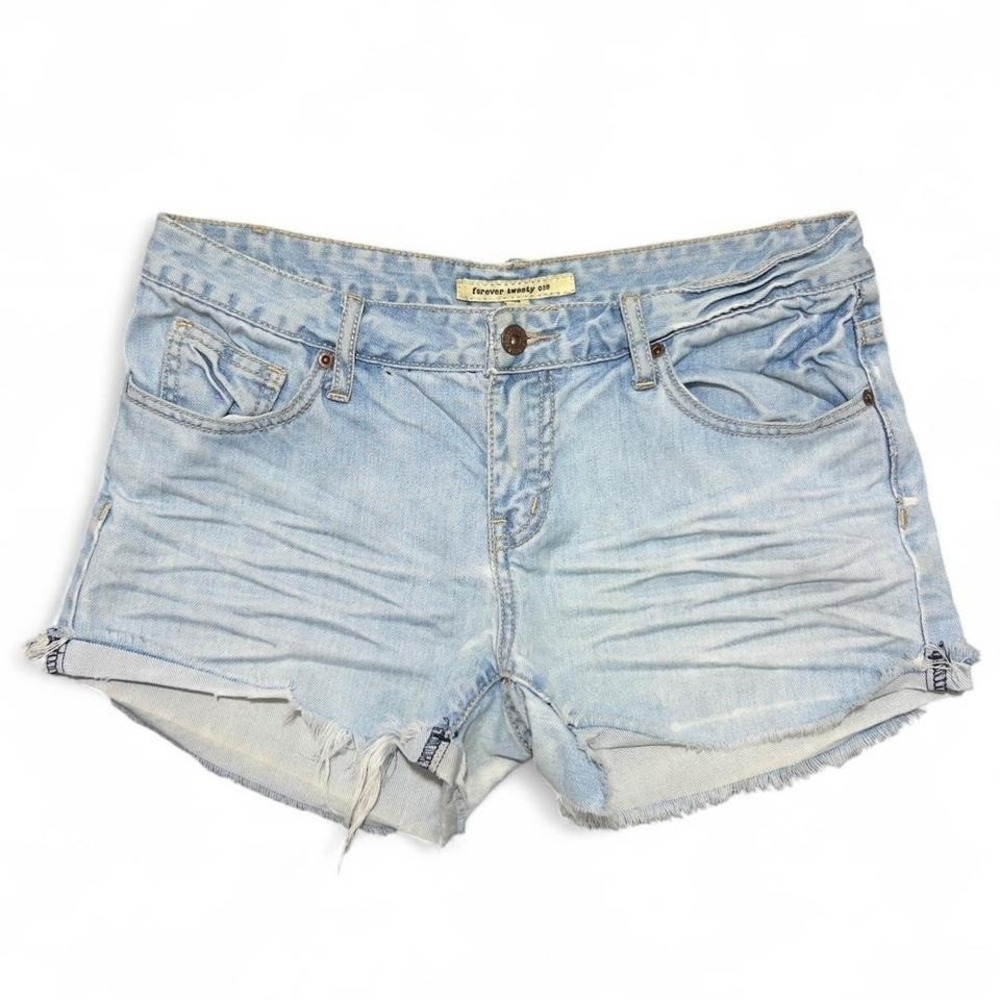Vintage Y2K Forever 21 Denim Shorts‎ Low Rise Light Wash Size 28 Distressed
